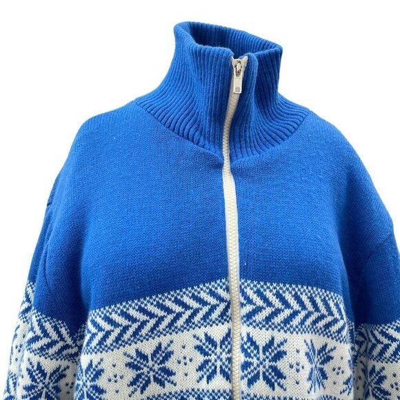 Vintage 70's Fingerhut Fashions Snow Flakes Blue & White Nordic Winter Jacket XL - Picture 8 of 9